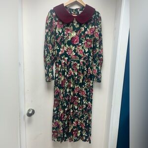 Rare 80s Prairie Vintage Cottagecore Dress by Lanz with Velvet Collar